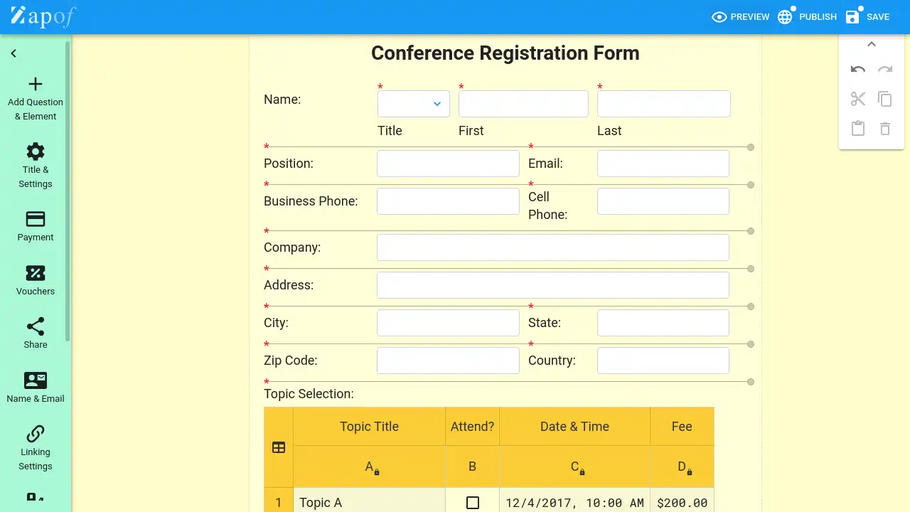 Zapof Form Builder - simple to use, fast and powerful form builder to create online forms in minutes.